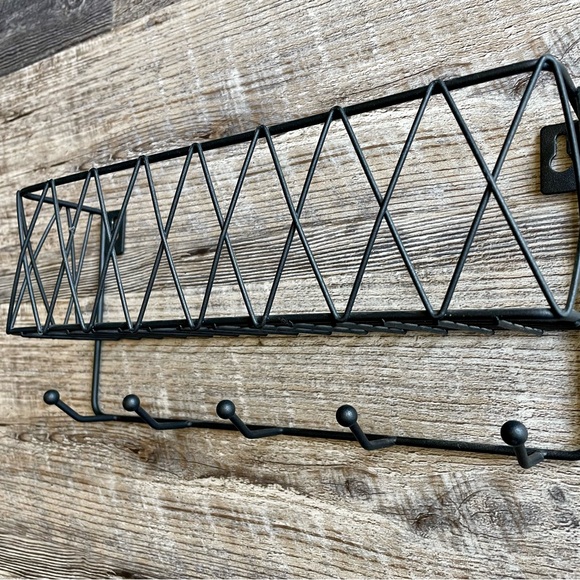 Black Metal Wall Shelf with Hooks - Picture 2 of 5
